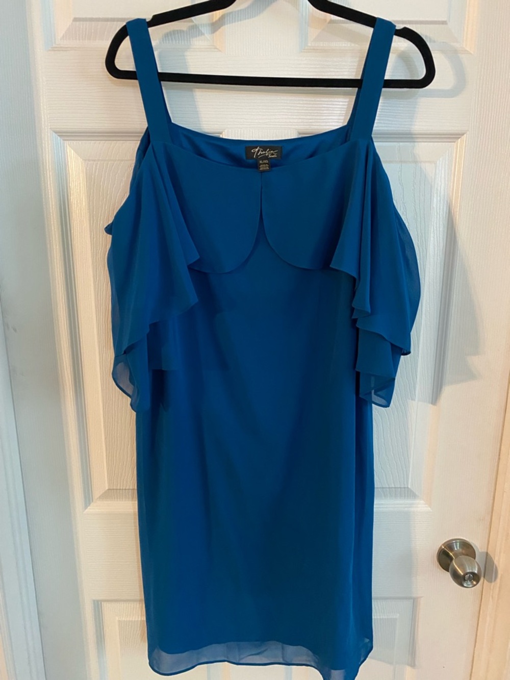 Thalia Sodi Royal Blue Ruffle Cold-Shoulder Dress